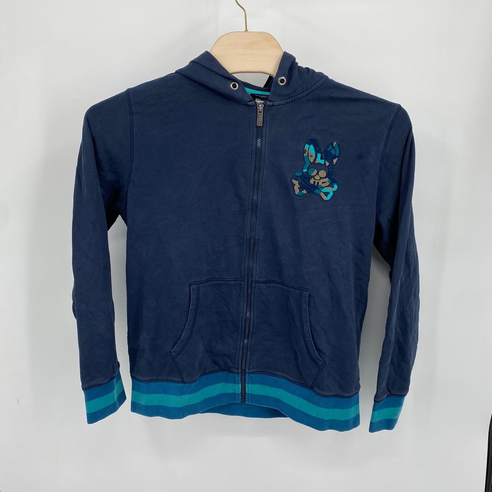 Psycho Bunny Howgate Camo Youth XL Hoodie Navy Blue‎ Full Zip Bunny Skull Logo